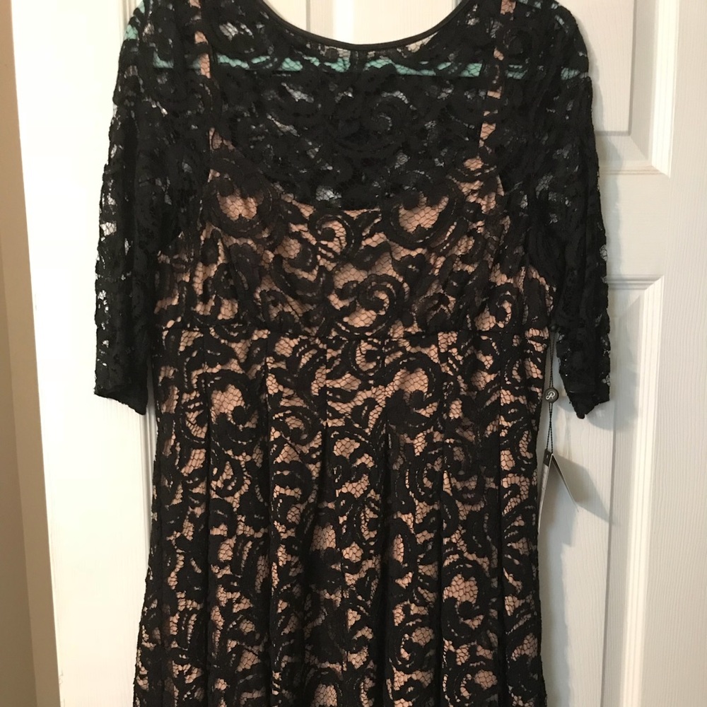 Black lace dress with nude slip underneath